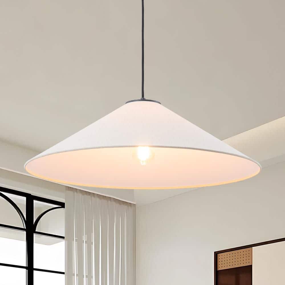 Noto 25.6 in. 1-Light Black Pendant Light with Fabric Cone Shade price history on PriceWatchPro