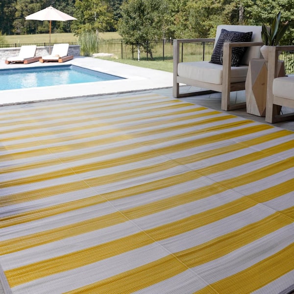 Luna Yellow 8 ft. x 10 ft. Stripes Indoor/Outdoor Area Rug