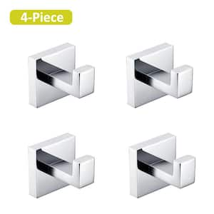 Wall-Mount J-Hook Robe/Towel Hook Square Robe Hook in Stainless Steel Polished Chrome (4-Piece)