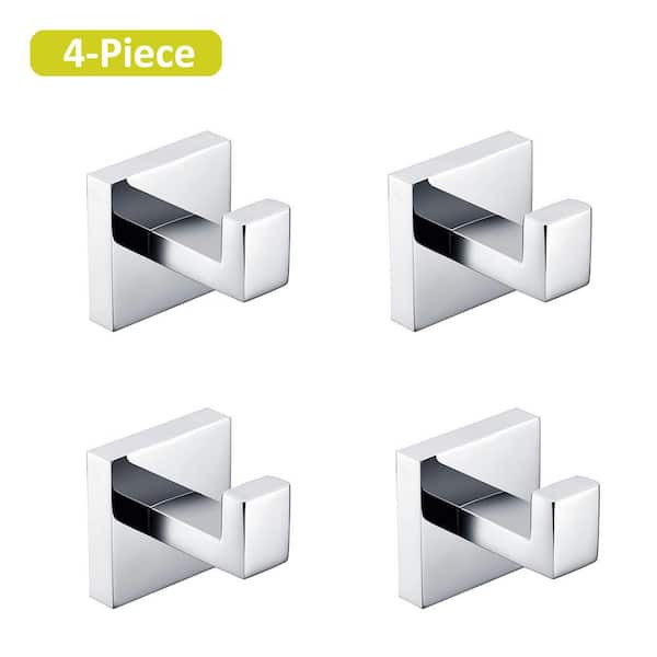 ATKING Wall-Mount J-Hook Robe/Towel Hook Square Robe Hook in Stainless Steel Polished Chrome (4-Piece)