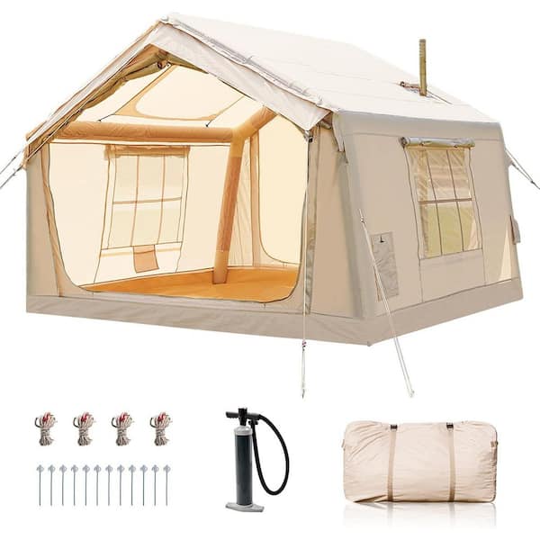 BOZTIY 6-8 Person Inflatable Camping Tent with Hand Pump and Carry Bag 4 Seasons Air Glamping Tents Waterproof Blow Up Tent