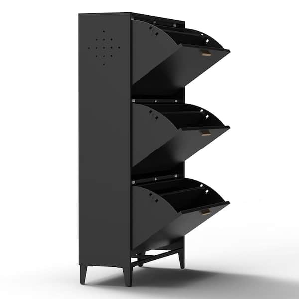 Modern Steel Slim Narrow Shoe Storage Cabinets Wall Mounted Black