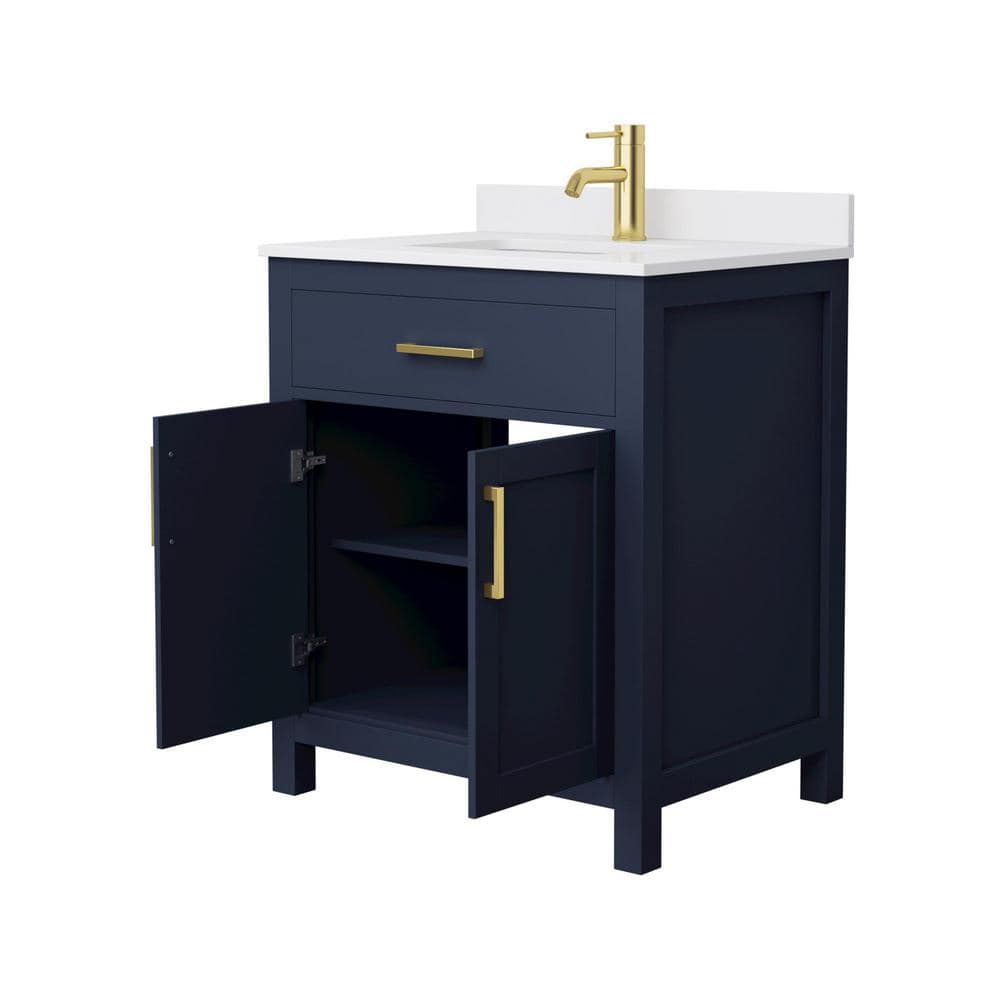 Beckett Dark Blue Freestanding Single Vanity with White Marble Top