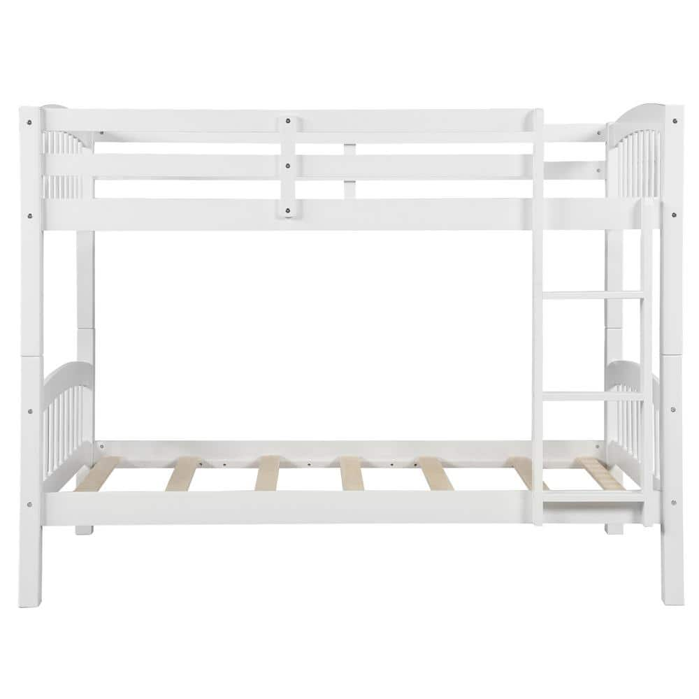 ANBAZAR White Twin Over Twin Kids Bunk Bed with Ladder, Twin Size Solid ...