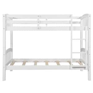 White Twin Over Twin Kids Bunk Bed with Ladder, Twin Size Solid Wood Bunk Bed Frame with Ladder and Guardrails