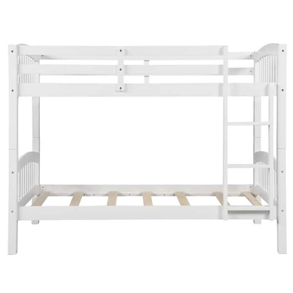 ANBAZAR White Twin Over Twin Kids Bunk Bed with Ladder, Twin Size Solid Wood Bunk Bed Frame with Ladder and Guardrails