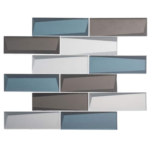 ANDOVA Daazen Cris Black/Blue/White 5 in. x 6.5 in. 3-D Look Brick-Joint Glass Mosaic Wall Tile Sample