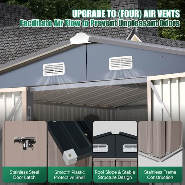Sizzim Brown 8 ft. W x 5.3 ft. D Metal Shed with Subfloor Channels
