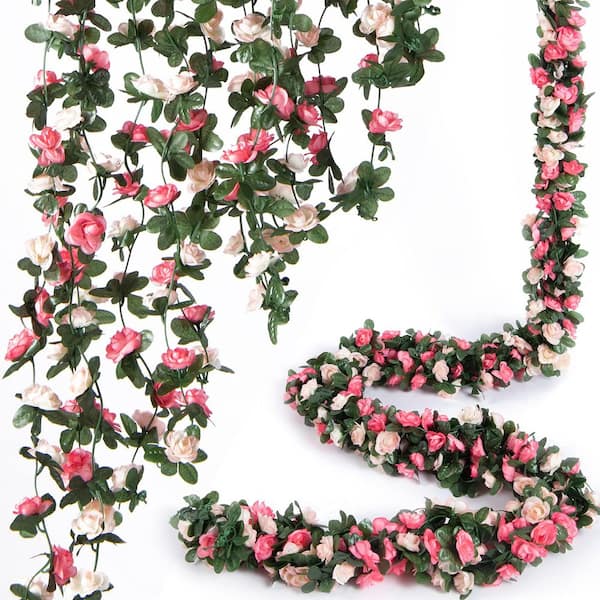 Artifical Spring Roses Afoxsos 66 ft. Spring Pink Indoor/Outdoor Artificial Rose Vine Flower ...