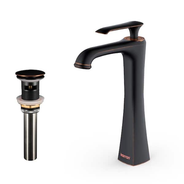 Karran Woodburn Single Handle Single Hole Vessel Bathroom Faucet with Matching Pop-Up Drain in Oil Rubbed Bronze