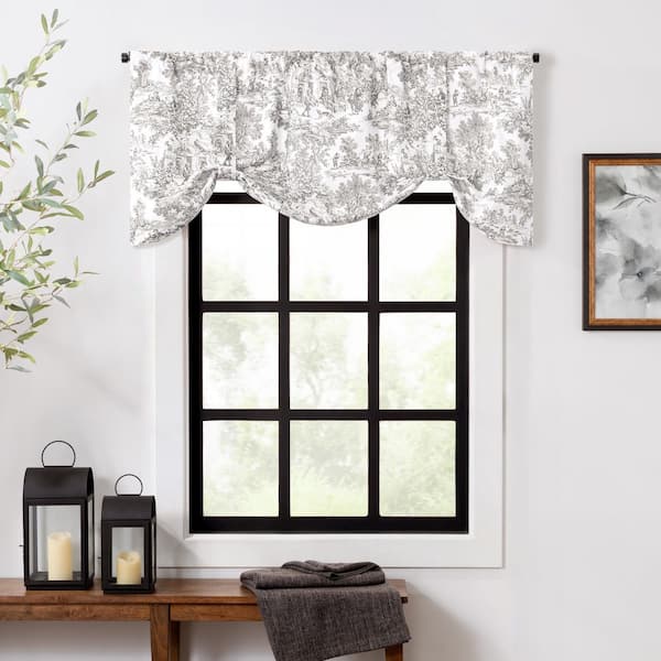 Victoria Park Toile 24 in. L Cotton Tie-Up Valance in Grey