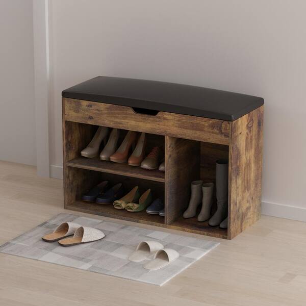 Wooden Shoe Storage Cabinet Stand Rack Soft Seat Bench Home Entryway Hallway UK 