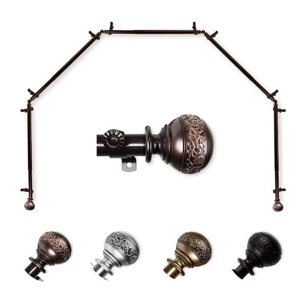 EMOH 13/16" Dia Adjustable 5-Sided Bay Window Curtain Rod 28 to 48" (each side) with Douglas Finials in Cocoa