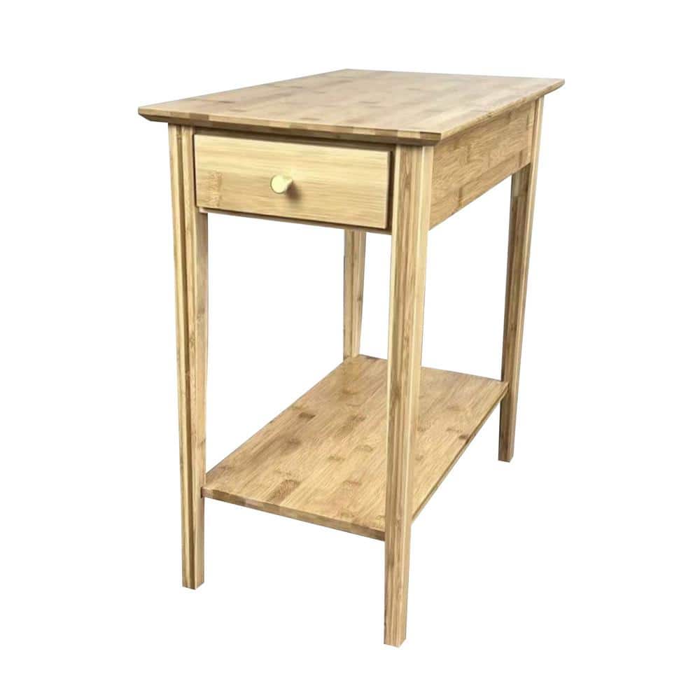13 in. Natural 23 in. Rectangle Bamboo Recliner Table with Drawer and Shelf