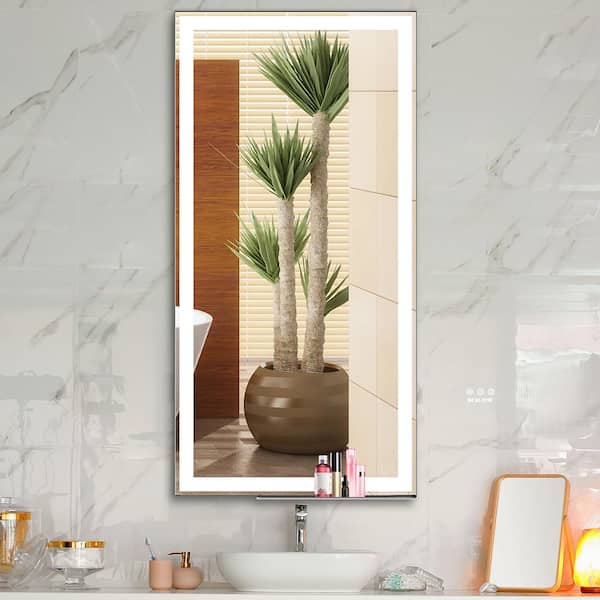 Staykiwi 48 in. W. x 24 in. H Rectangular Framed Anti-Fog Lighted Wall Bathroom Vanity Mirror in Silver