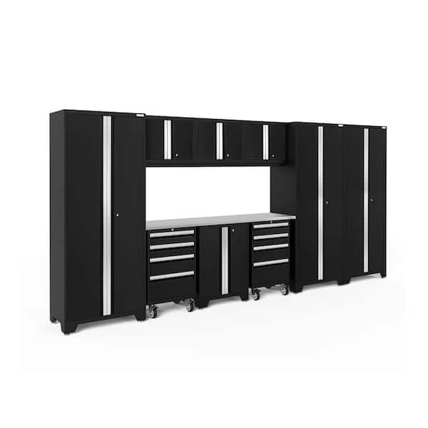 NewAge Products Bold Series 162 in. W x 76.75 in. H x 18 in. D 24-Gauge Steel Garage Cabinet Set in Black (10-Piece)