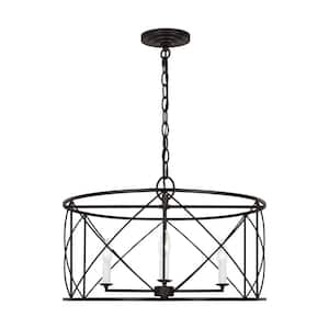 Beatrix 22 in. W x 14 in. H 4-Light Aged Iron Indoor Dimmable Large Lantern Chandelier with No Bulbs Included