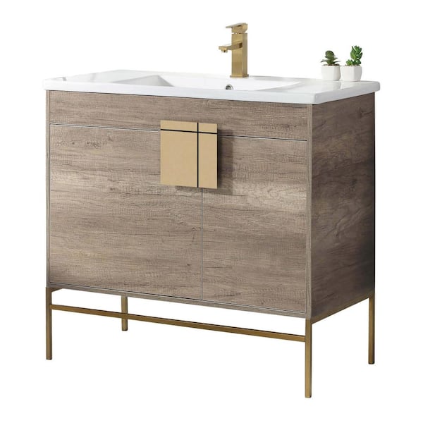 FINE FIXTURES Shawbridge 36 in. W x 18.11 in. D x 33.5 in. H Bath Vanity in Shadow Gray with Ceramic Vanity Top in White