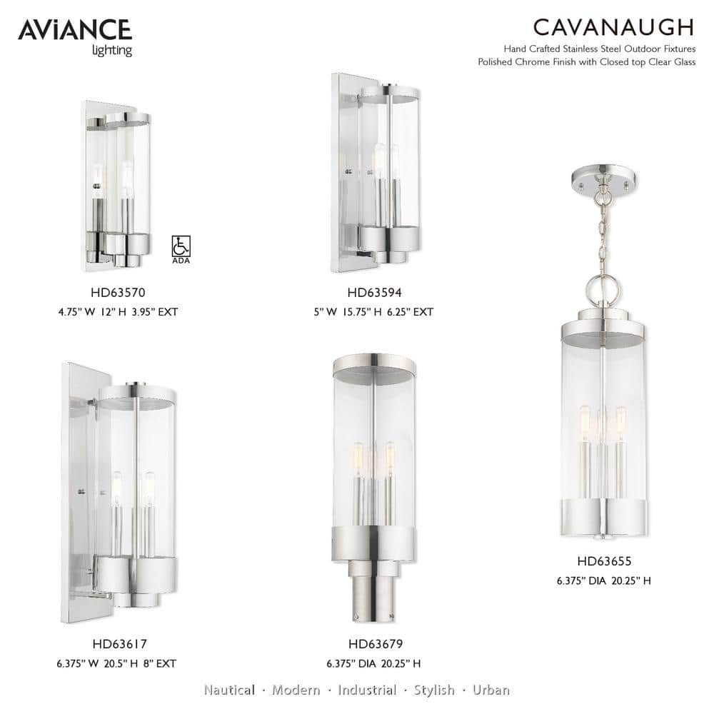 Polished Chrome 3-Light Outdoor Hanging Lantern with Clear Glass