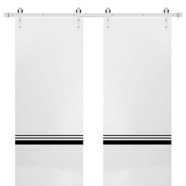 Sartodoors 28 in. x 80 in. 2 Panel White Solid Wood with Honeycomb Sliding Barn Door with Hardware Kit