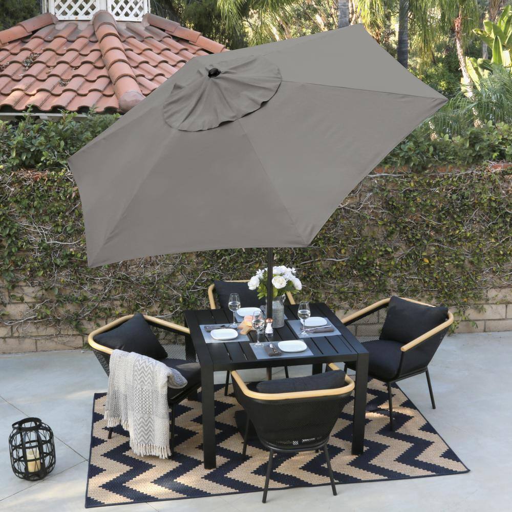 9 ft. Taupe Polyester Market Umbrella with Black Steel Pole