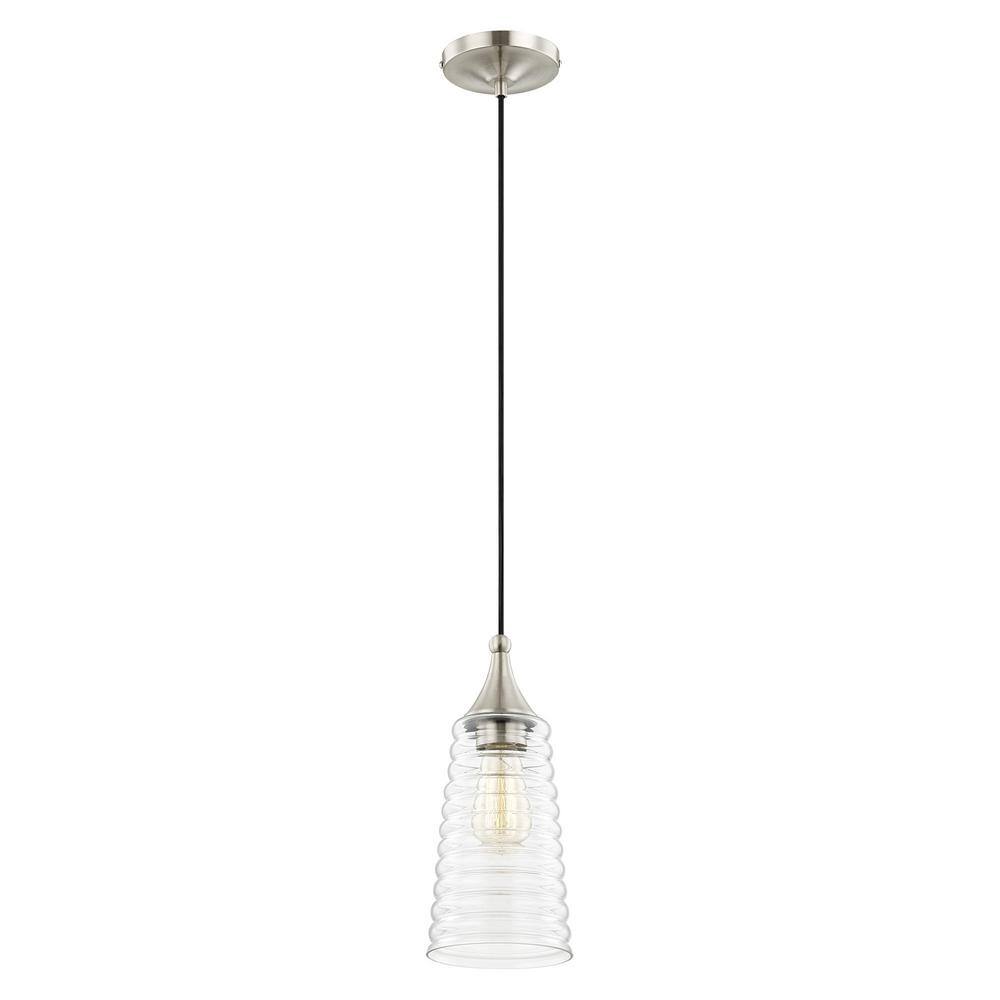Coastal Elegance Brushed Nickel 1-Light Mini Pendant with Clear Glass