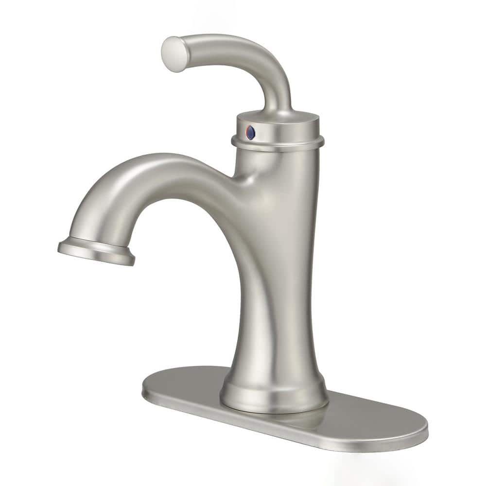 Single Handle Single Hole Bathroom Faucet with Drain Assembly in Brushed Ni