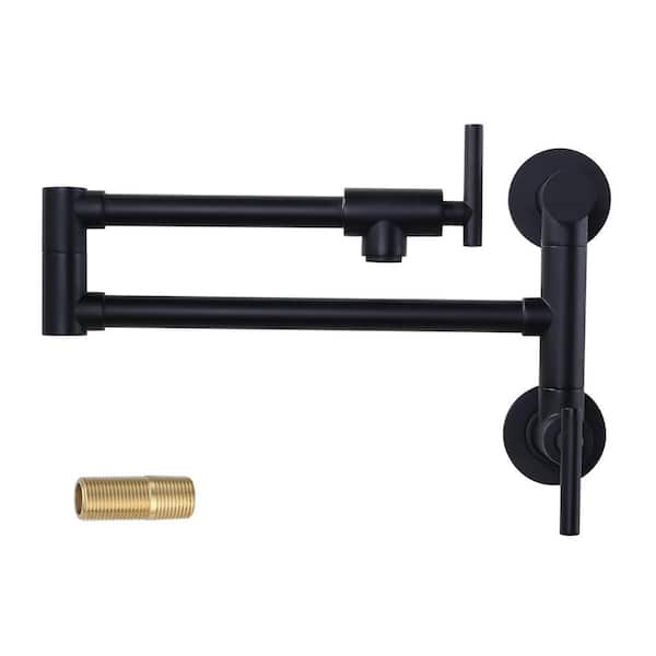 ARCORA Brass Wall Mounted Pot Filler with Double Handle in Matte Black