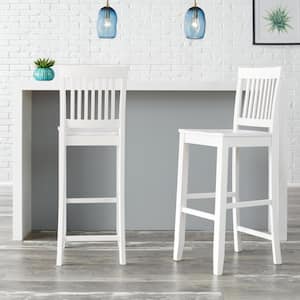 Scottsbury White Wood Bar Stools with Slat Back (Set of 2) (19.14 in. W x 44.52 in. H)