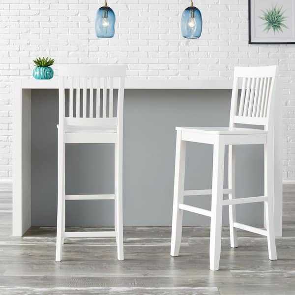 StyleWell Scottsbury White Wood Bar Stools with Slat Back (Set of 2) (19.14 in. W x 44.52 in. H)