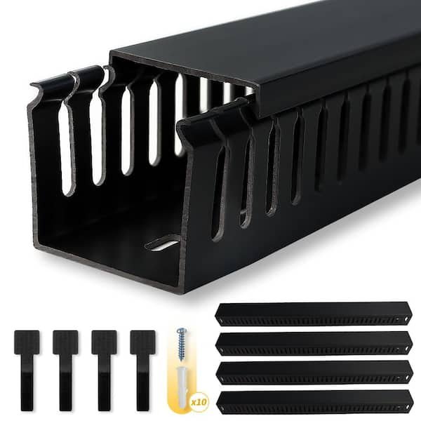 95 in. Black Open-Slot Cable Raceway Kit, 4-Pack 23.6 in. Snap-On Cord Covers for Desk and Network Wiring