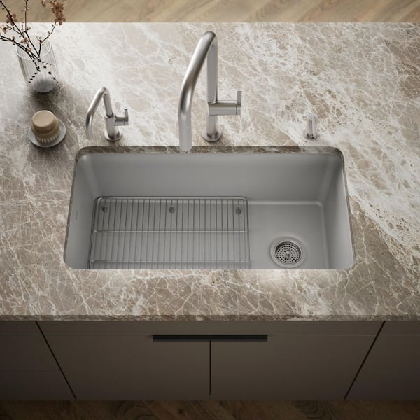 Cairn Neoroc Undermount Granite Composite 33.5 in. Single Bowl Kitchen Sink Kit in Matte Grey