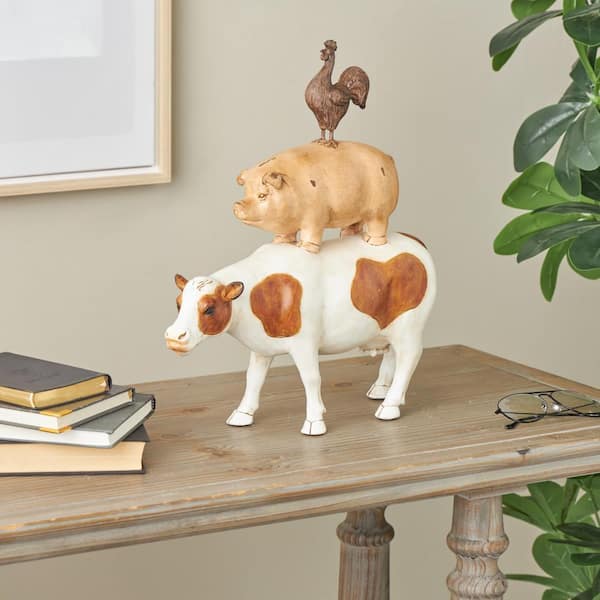 Litton Lane Multi Colored Resin Stacked Farm Animals Sculpture