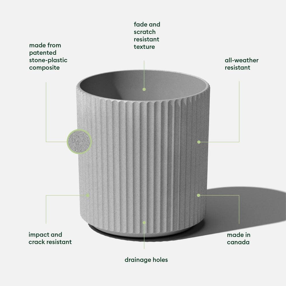 Gray 16" Plastic-Stone Round Fluted Planter