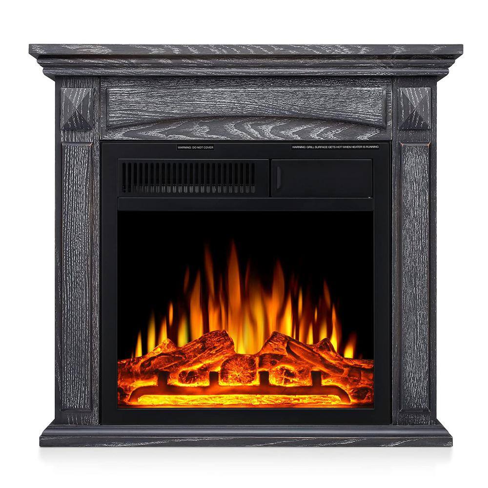 26 in. Freestanding Wooden Surround Electric Fireplace in Gray with Remote 