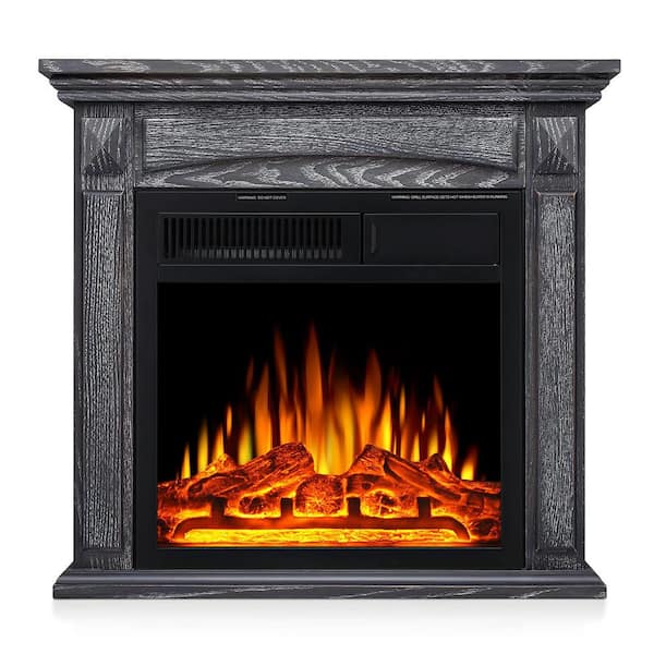 Unbranded 26 in. Freestanding Wooden Surround Electric Fireplace in Gray with Remote Control