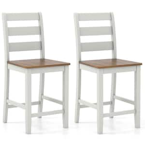 Gray & Walnut Rubber Wood Counter Height Chairs w/Inclined Backrest Crossbars Set of 2