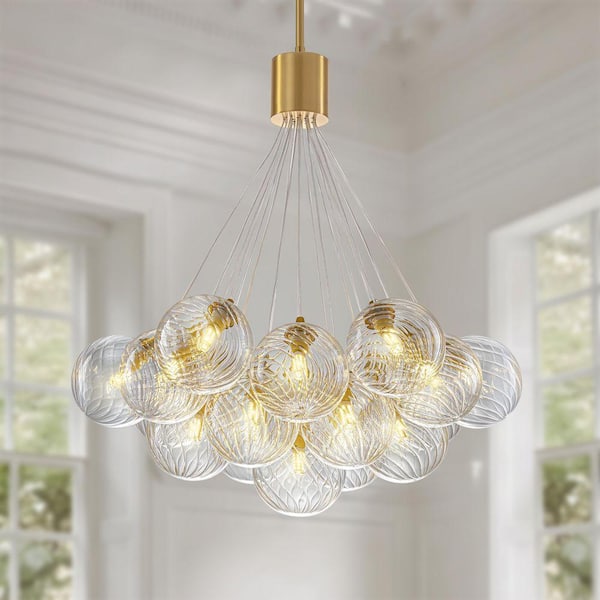 GoYeel Bublume 19-Light Gold Modern Glam Clear Swirled Glass