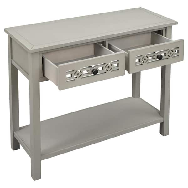 Unbranded 35 in. Silver Rectangle Classic Wood Console Table with Hollow-Out Decoration