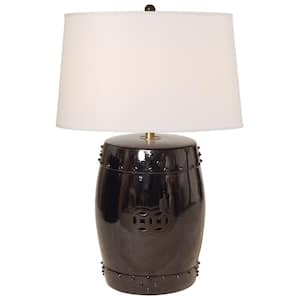 34 in. Black Drum Ceramic Table Lamp