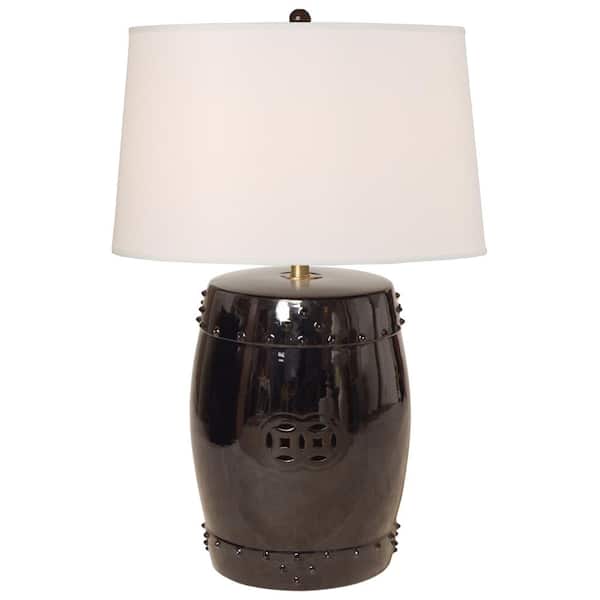 Emissary 34 in. Black Drum Ceramic Table Lamp