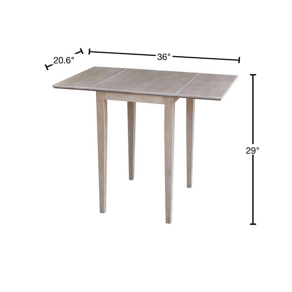 Elegant Washed Gray Taupe Solid Wood Extendable Dropleaf Dining Table