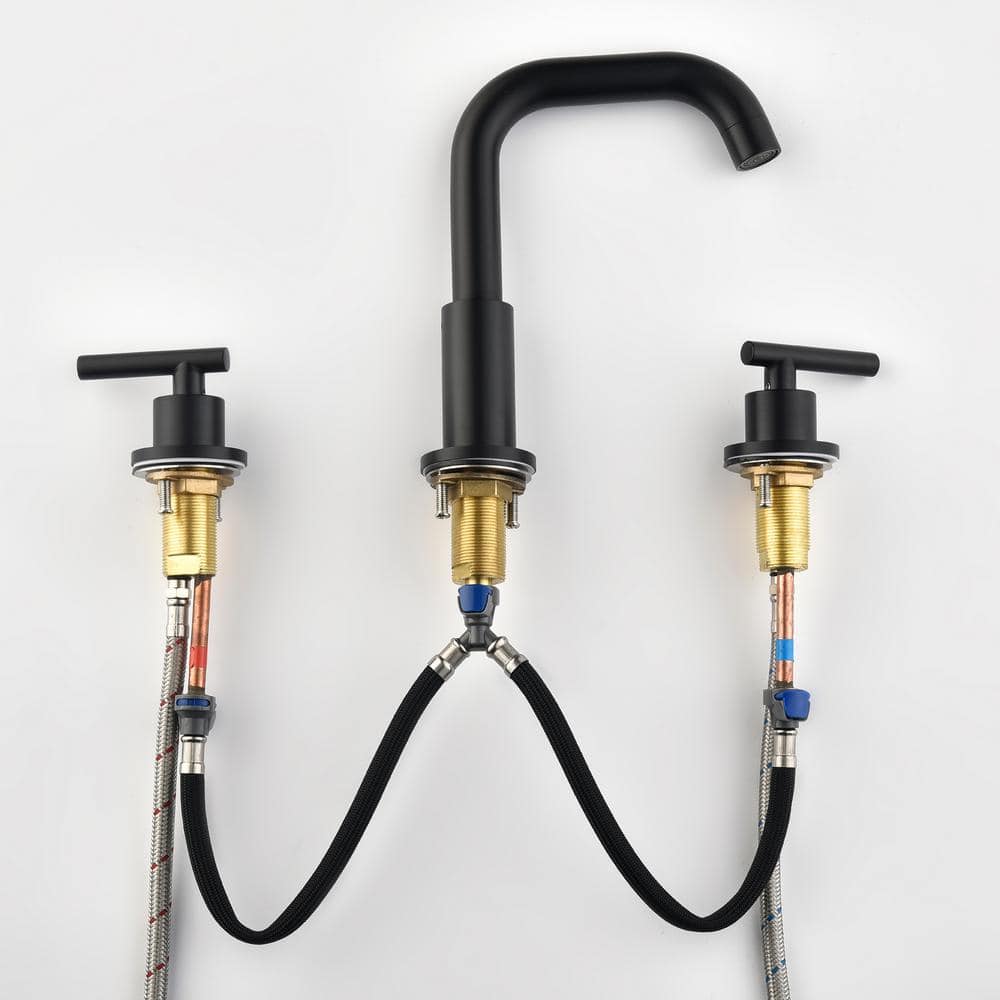 Matte Black 8-Inch Widespread Bathroom Faucet with Brass Spout