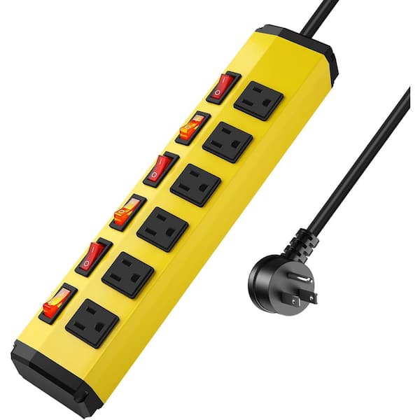 Lukyamzn 10 ft. Metal Heavy Duty Power Strip with 6 Outlets and 6 Individual Switches, 1200J, 15A Cord