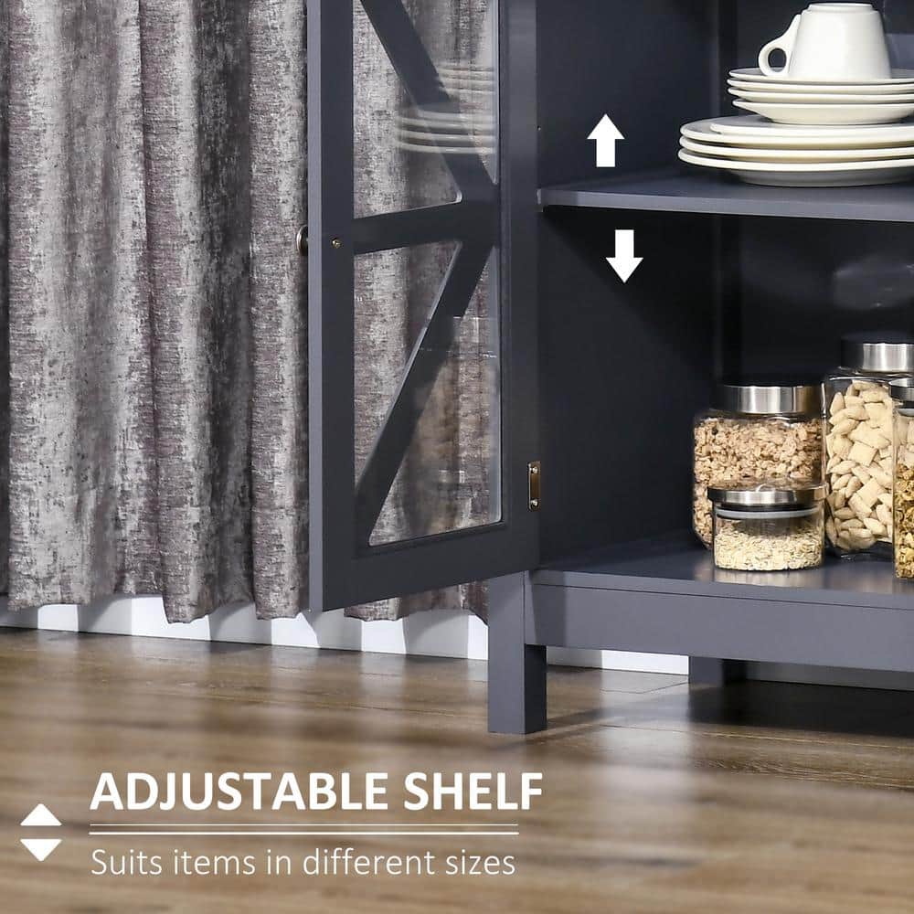 Elegant Grey Tempered Glass Door Sideboard with Adjustable Shelf