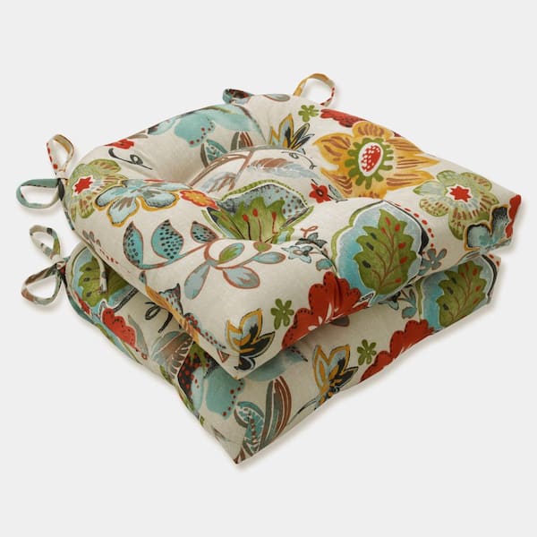 Pillow Perfect Floral 16 x 15.5 Outdoor Dining Chair Cushion in Green/Multicolored (Set of 2)