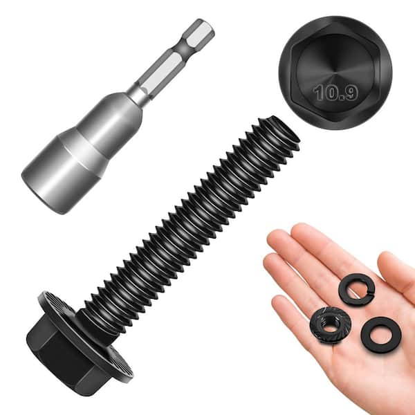 M6 x 25 mm Black Oxide Zinc Carbon Steel Flanged Hex Bolt Nut and Washer Set (10-Pack)