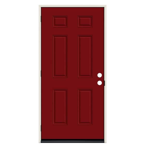 JELD-WEN 36 in. x 80 in. 6-Panel Cranberry Red Painted Steel