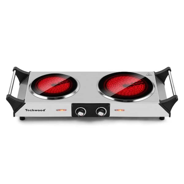 Elexnux Portable 2-Burner 7.4 in. Infrared Ceramic Silver Electric Stove 1800-Watt Hot Plate with Anti-Scald Handles