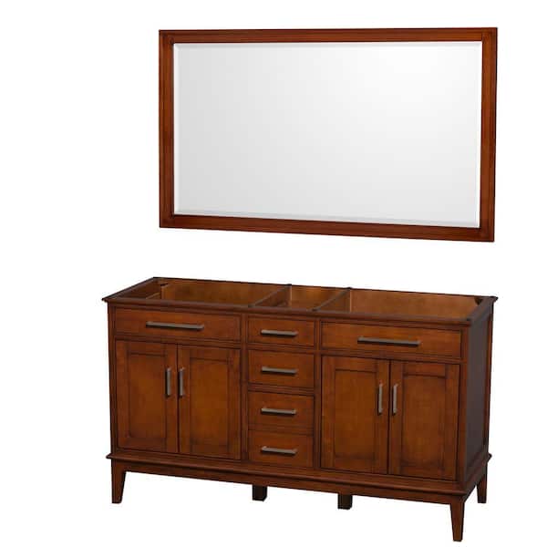 Wyndham Collection Hatton 59 in. Vanity Cabinet with Mirror in Light Chestnut